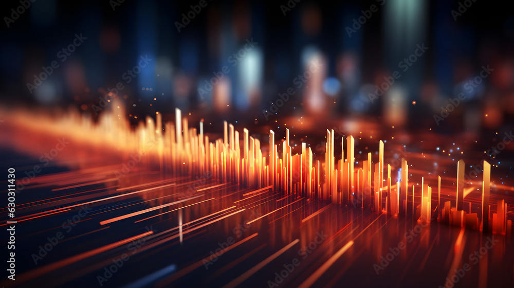 Cityscape, abstract futuristic, background wallpaper, orange and red beams, 3D, bokeh, and data technology. Generative AI