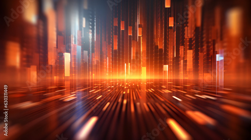 Digital matrix, abstract futuristic, background wallpaper, orange and red beams, 3D, bokeh, and data technology. Generative AI