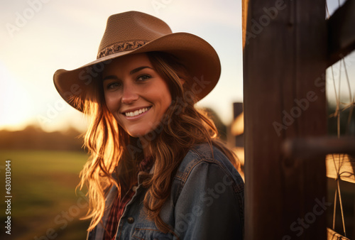 Portrait of a beautiful young woman in her farm. Generative AI. © JuanM