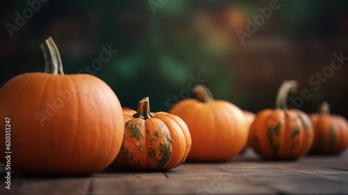 pumpkins on a green blurry outdoor background