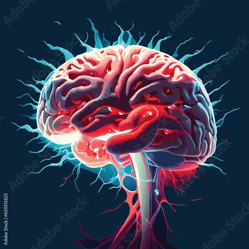 Human brain stimulation or activity with neuron close-up.