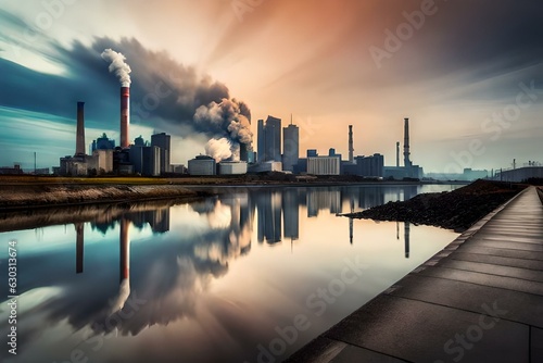 power plant with smoke stacks generated by AI technology