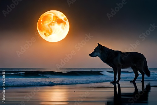 wolf howling at the sea generated by AI