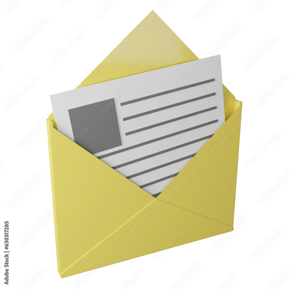 Open mail clipart flat design icon isolated on transparent background, 3D render social media concept Open mail clipart flat design icon isolated on transparent background, 3D render social media concept