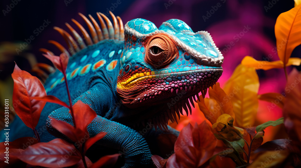 Colorful chameleon, exotic wild lizard or reptile