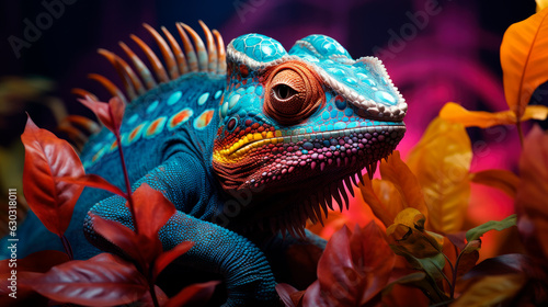 Colorful chameleon, exotic wild lizard or reptile © graja
