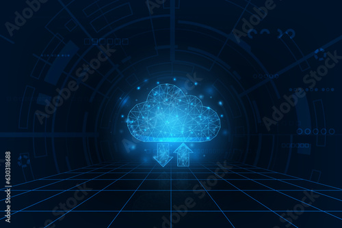 Vector futuristic cloud concept. Network online strage hi tech technology background.