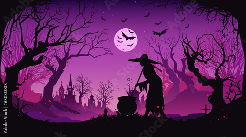 Witch brew potion pink forest halloween background