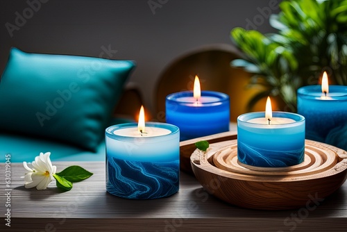 Luxury candle burning in comfortable, rustic living room for relaxation generated by AI