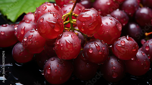 Grapes background, adorned with glistening raindrops of water. top down view. shot using a dsIr camera, iso 800. professional color grading, Created with Generative AI Technology. photo