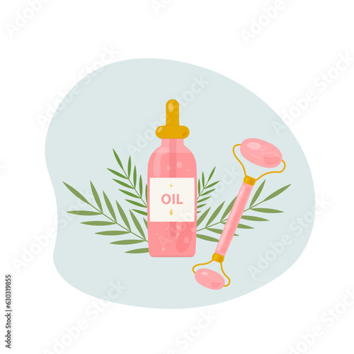 Facial massage roller and gouache scraper.
Beauty sphere, facial skin care, spa procedures, personal hygiene and health.
Vector illustration eps 10.