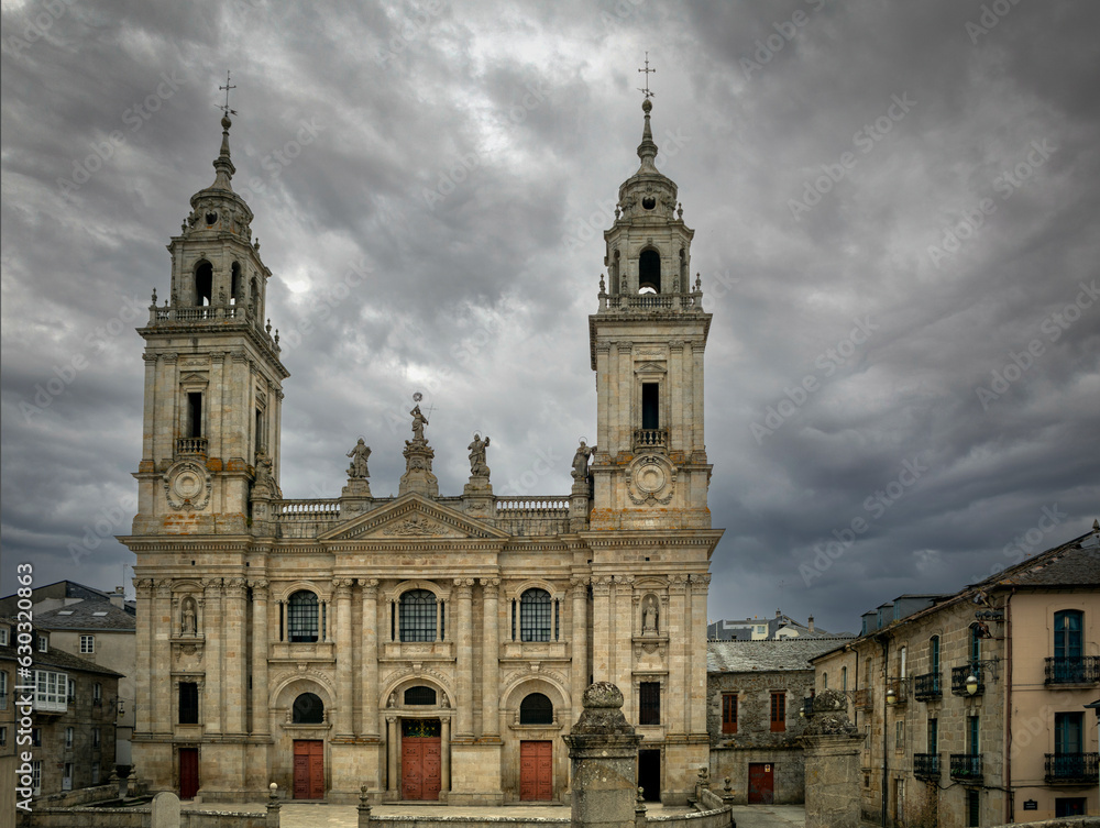 Cathedral of Lugo, Galicia, Spain on a cloudy day