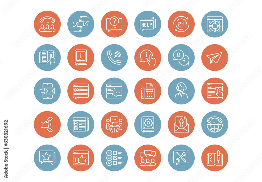 Vector set of customer service flat line web icons. Each icon with ...