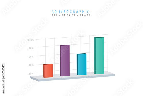 Vector 3d bar chart business infographics element with icons and text