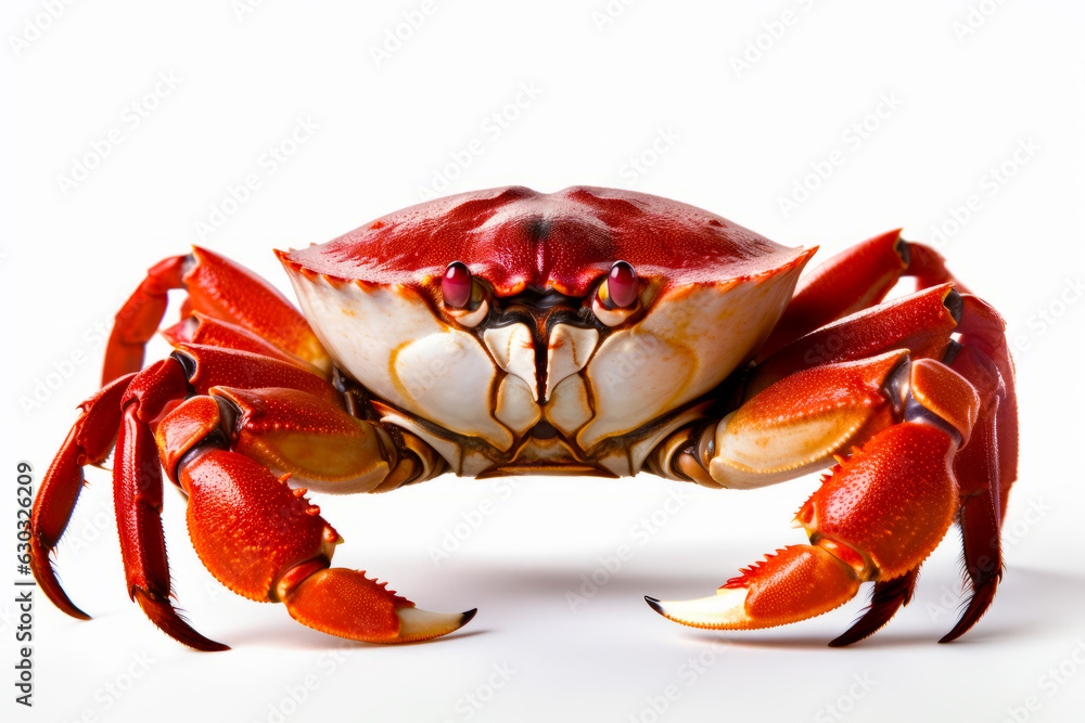 Close up of crab on white background with white background.