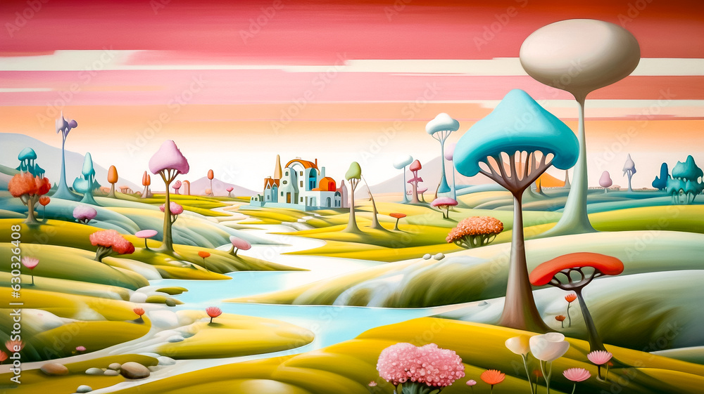 Paysage fantastique et féérique d'un monde merveilleux, dans les tons ...