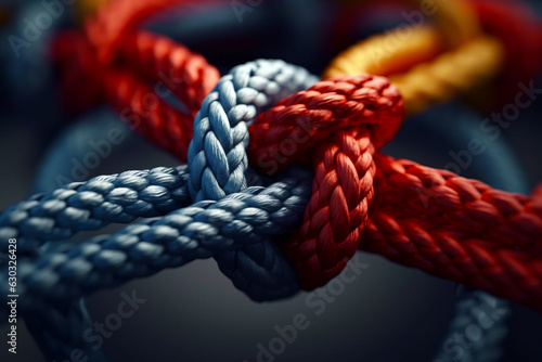 Close up of rope with knot in the middle of it. photo