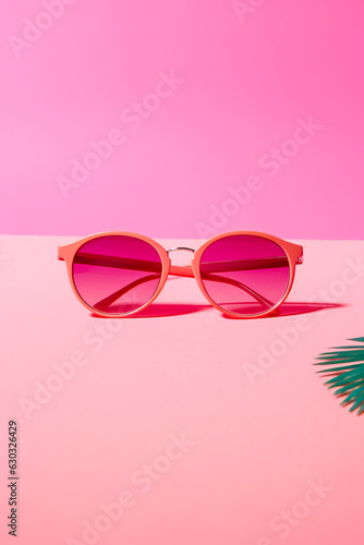 Pair of pink sunglasses sitting on top of pink and pink table.