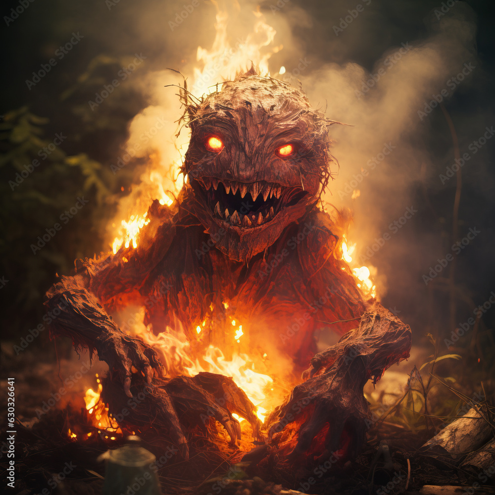 Fire monster coming out of a campfire Fire monster coming out of a campfire