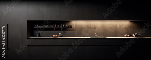 Interior large dark kitchen. © Michal