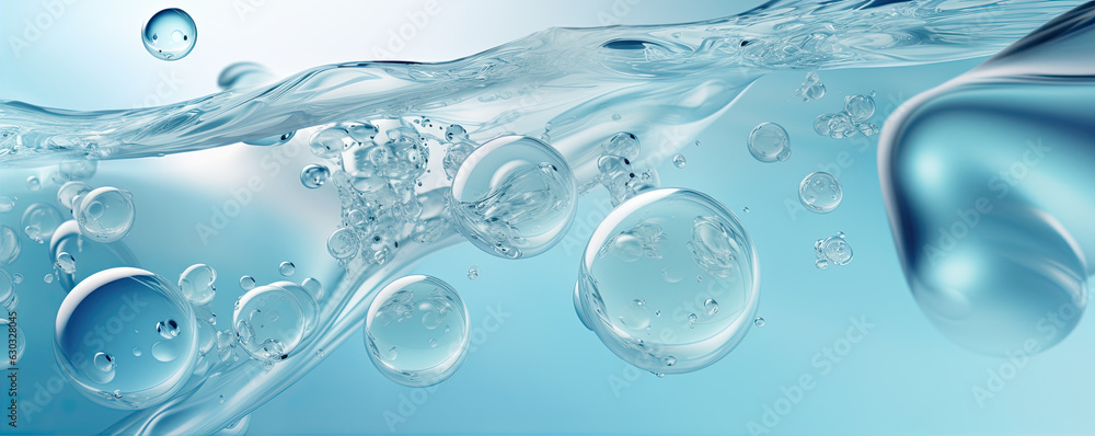 Water drops or oil bubbles on blue background. Droplets panorama picture. Water drops or oil bubbles on blue background. Droplets panorama picture.