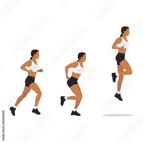 Woman doing single or one leg hops or jumps exercise. Hops or hopping exercise. Flat vector illustration isolated on white background