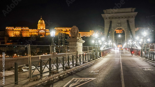 View at the chain bridge of Budapest on Hungary