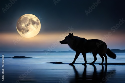 wolf howling at the moon generated by AI technology