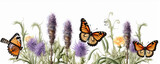 butterflies sitting on flowers, panorama butterfly concept. wide banner