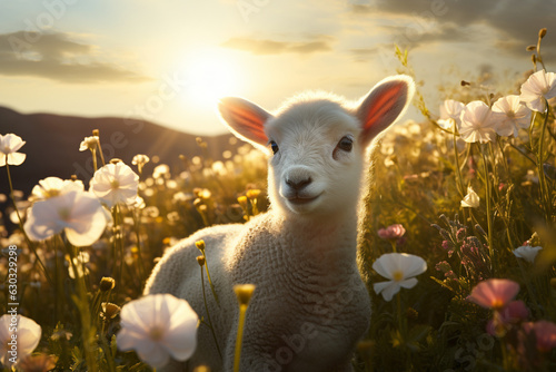 a lamb grazing in a picturesque meadow, symbolizing innocence and the concept of "God's lamb" Generative AI