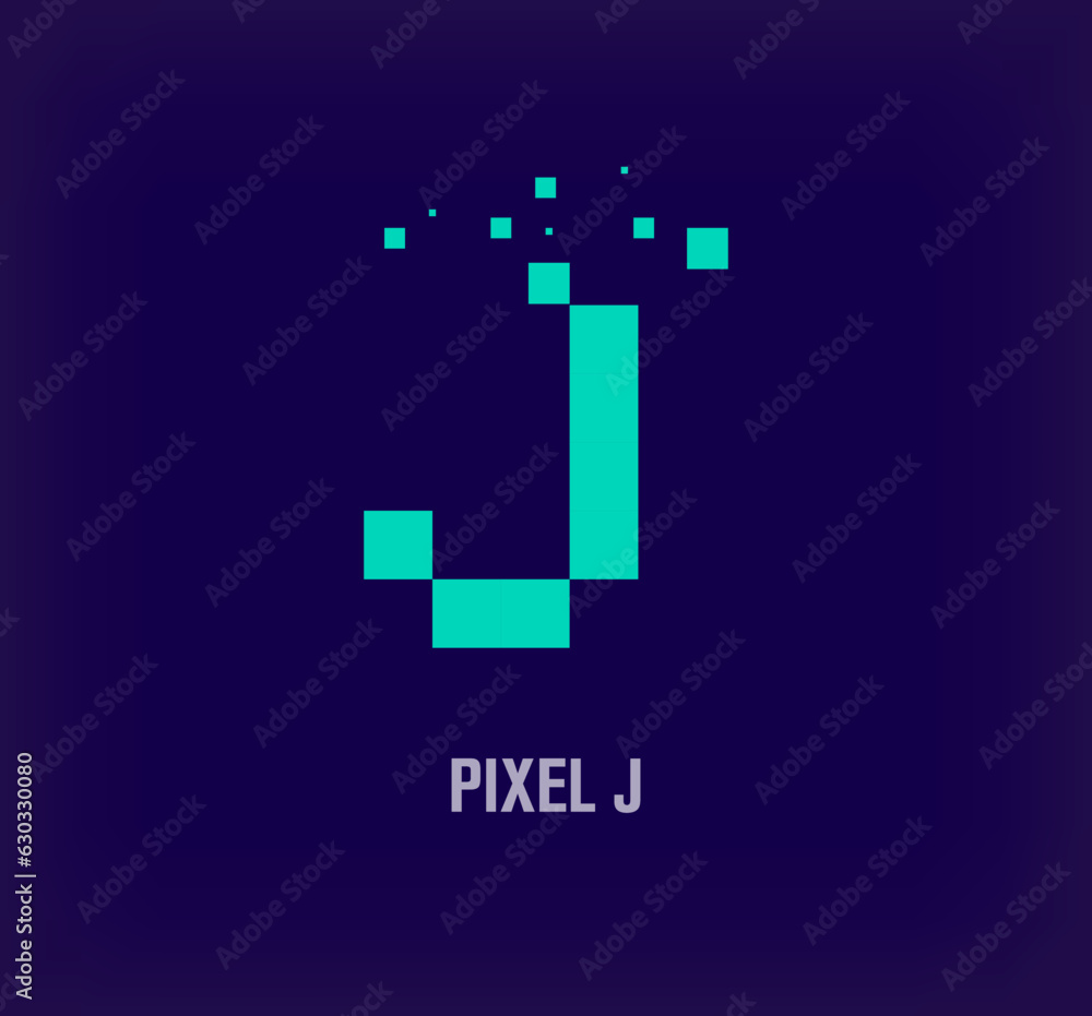Creative pixel letter J logo. Unique digital pixel art and pixel explosion template. vector Creative pixel letter J logo. Unique digital pixel art and pixel explosion template. vector