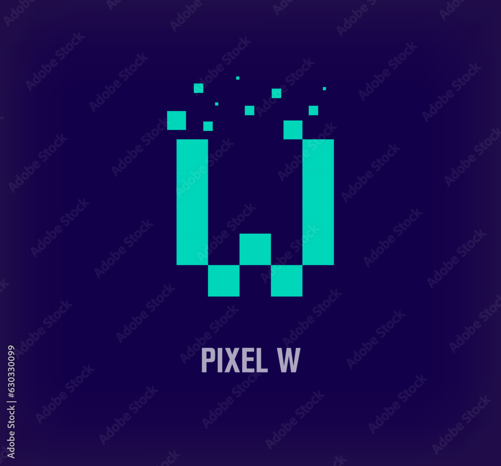 Creative pixel letter W logo. Unique digital pixel art and pixel explosion template. vector Creative pixel letter W logo. Unique digital pixel art and pixel explosion template. vector