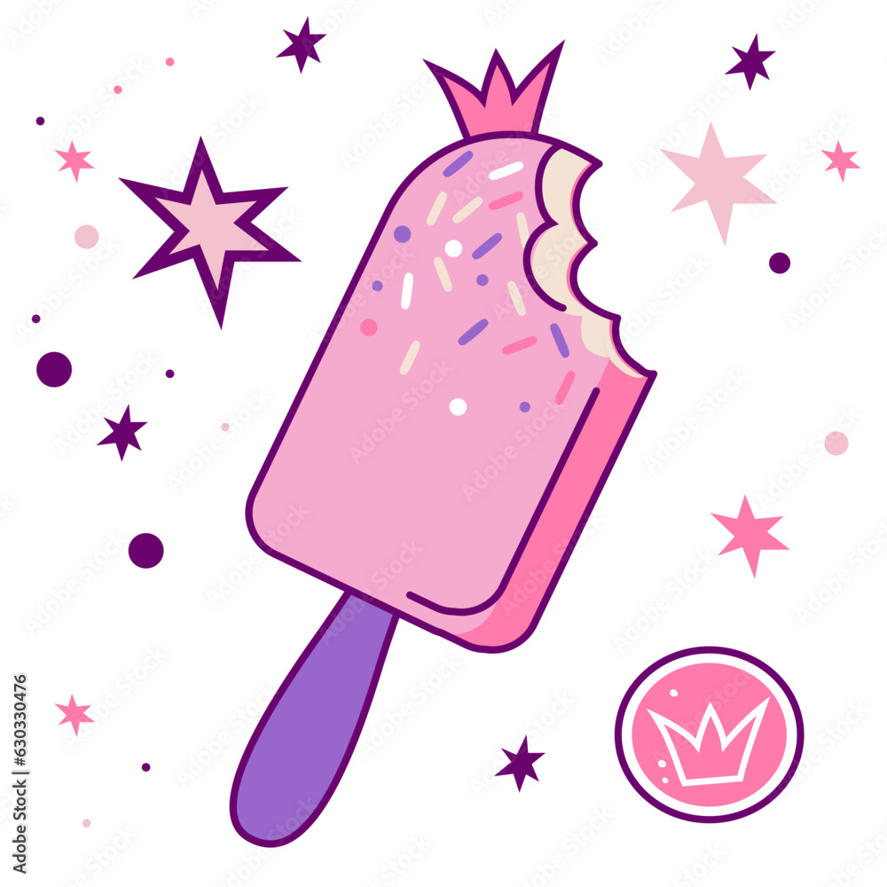 Pink ice cream on a stick in Barbie style vektor picture Pink ice cream on a stick in Barbie style vektor picture