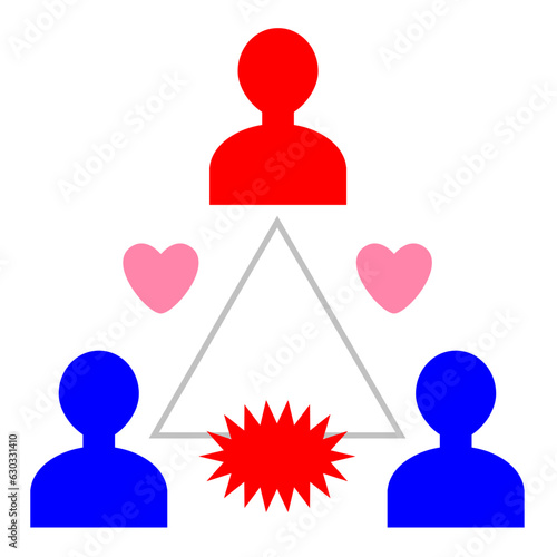 A love triangle is a situation or relationship in which three people fall in love at the same time.