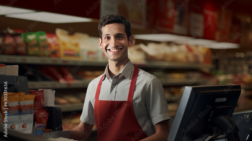 Obraz premium Man cashier at grocery store