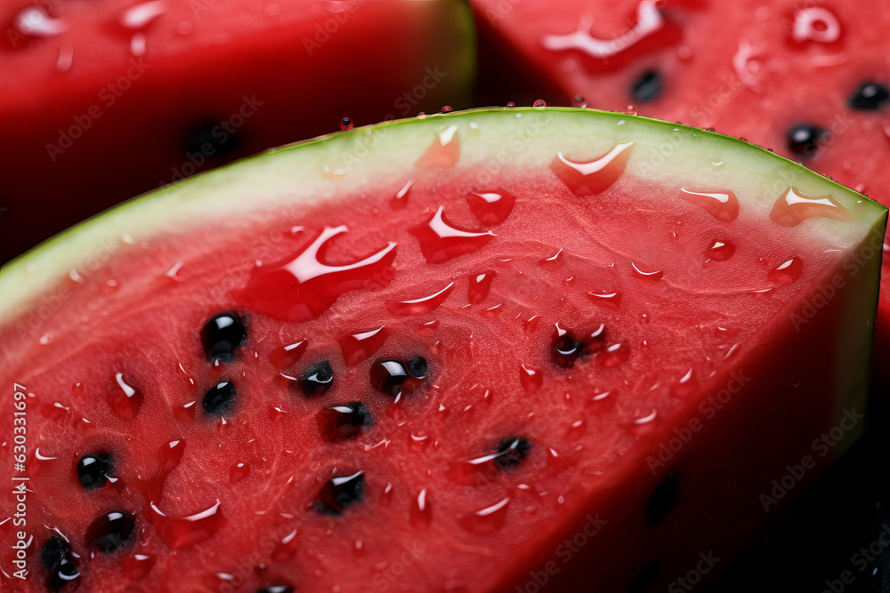 Close up inside of watermelon, red surface with black seeds Close up inside of watermelon, red surface with black seeds