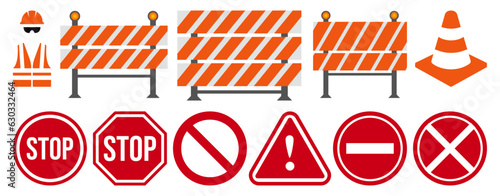 Set of construction work safety signs concept isolated on transparent background.