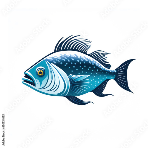 Digital Illustration Of A Blue Fish, Isolated On White Background