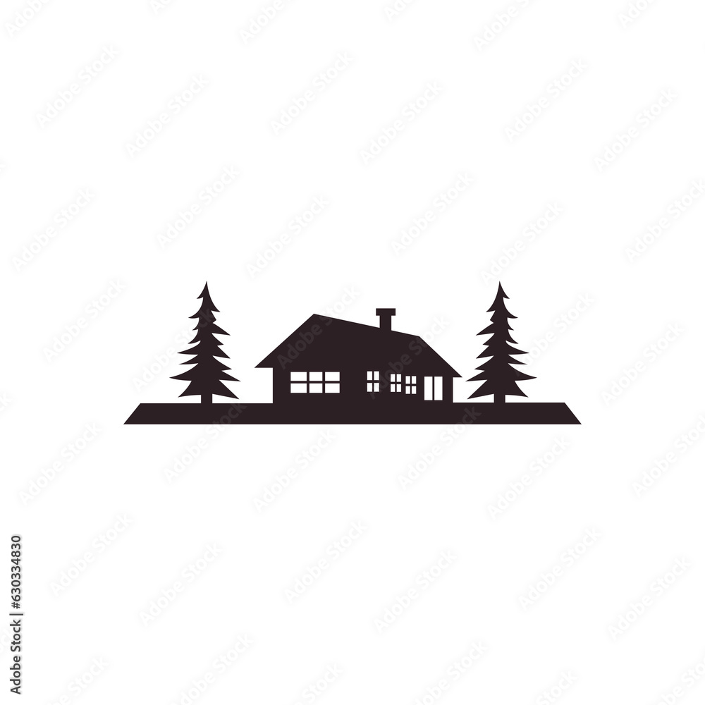 simple cabin forest outdoor adventure logo vector illustration template design