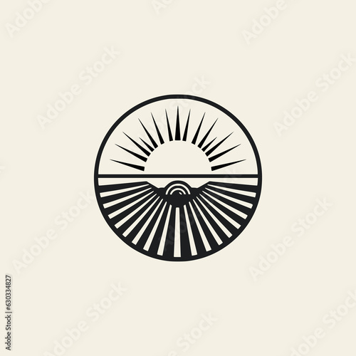simple abstract circle line sun landscape logo vector illustration template design