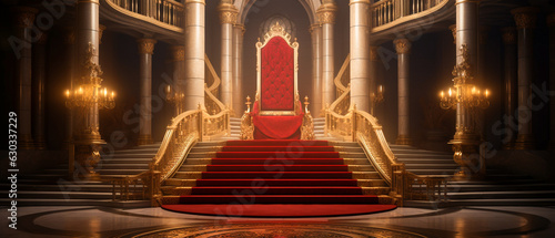 Fotografiet 3D render of Royal throne hall generated by AI, Throne of the kings, VIP throne,