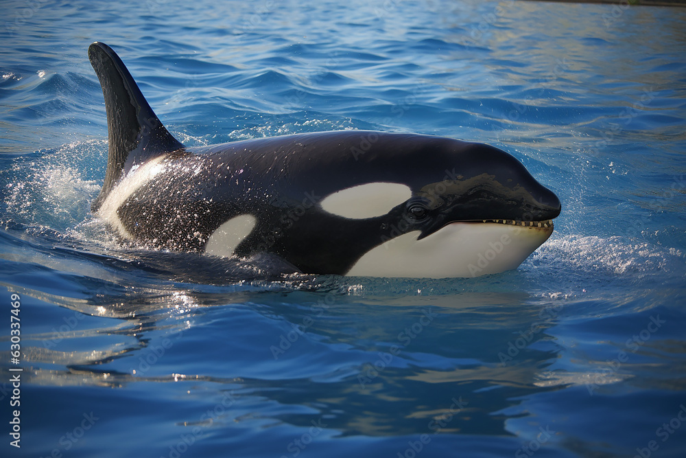 Naklejka premium Impressed by the power of killer whales that swim and jump freely in the ocean. Generative AI.