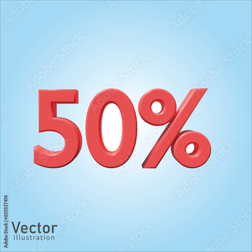 fifty percent sign in 3d illustration
