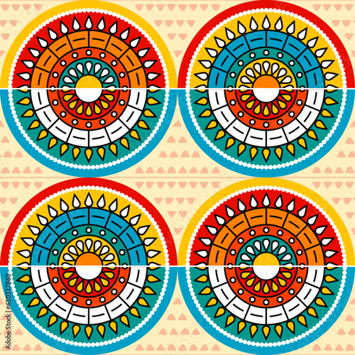 African wax design or Ankara vector seamless pattern, java print textile design with mandalas - traditional ornament from Kenya, West and Central Africa
