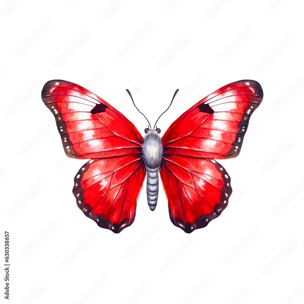 Fototapeta premium Beautiful red butterfly isolated on white background in watercolor style.