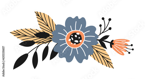 Hand drawn flowers arrangement. Abstract floral bouquet in a flat style. Vector illustration