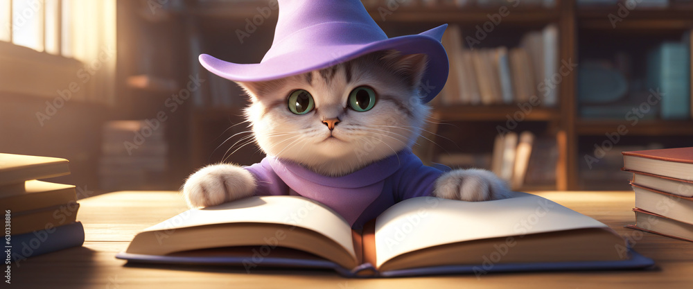 Magic cat in a hat reading Magic cat in a hat reading