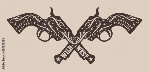 Cowboy pistols monochrome vintage poster
