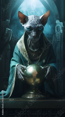 Cosmic Sphinx cat mage human blue phone hd wallpaper ai generated