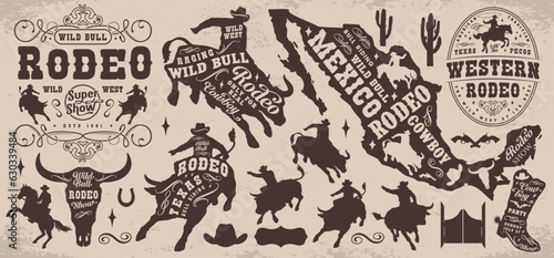 Wild west set emblems monochrome